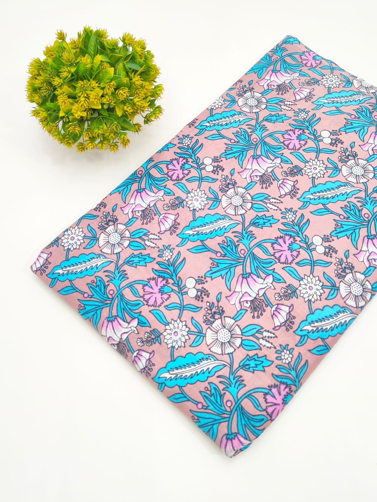Pink Floral Screen Print Pure Cotton Fabric