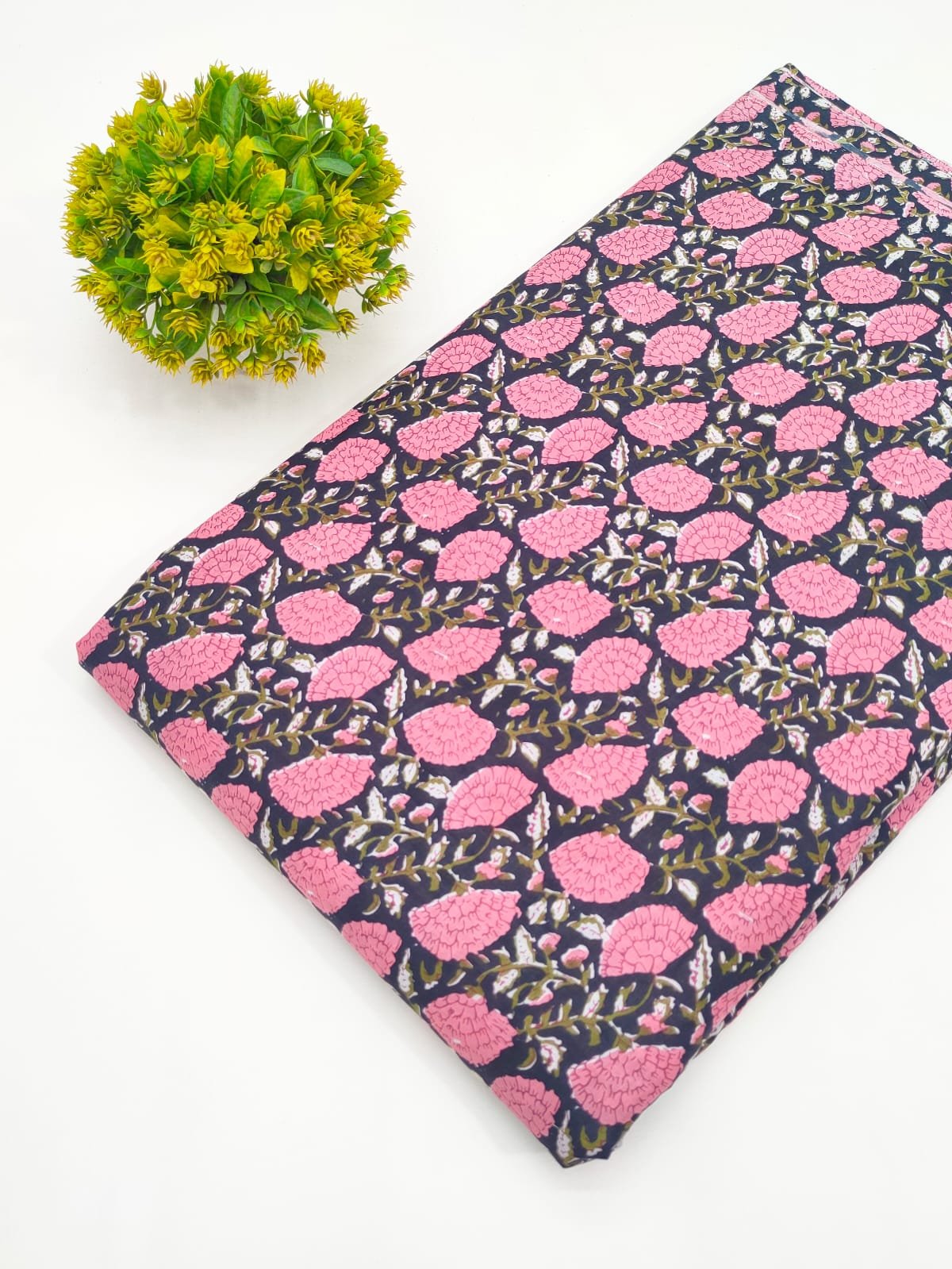 Deep Pink Floral Screen Print Pure Cotton Fabric