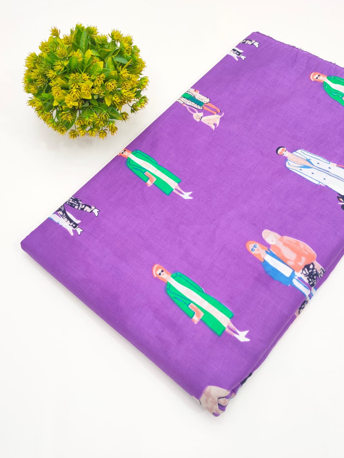 Vibrant Purple Character Screen Print Pure Cotton Fabric