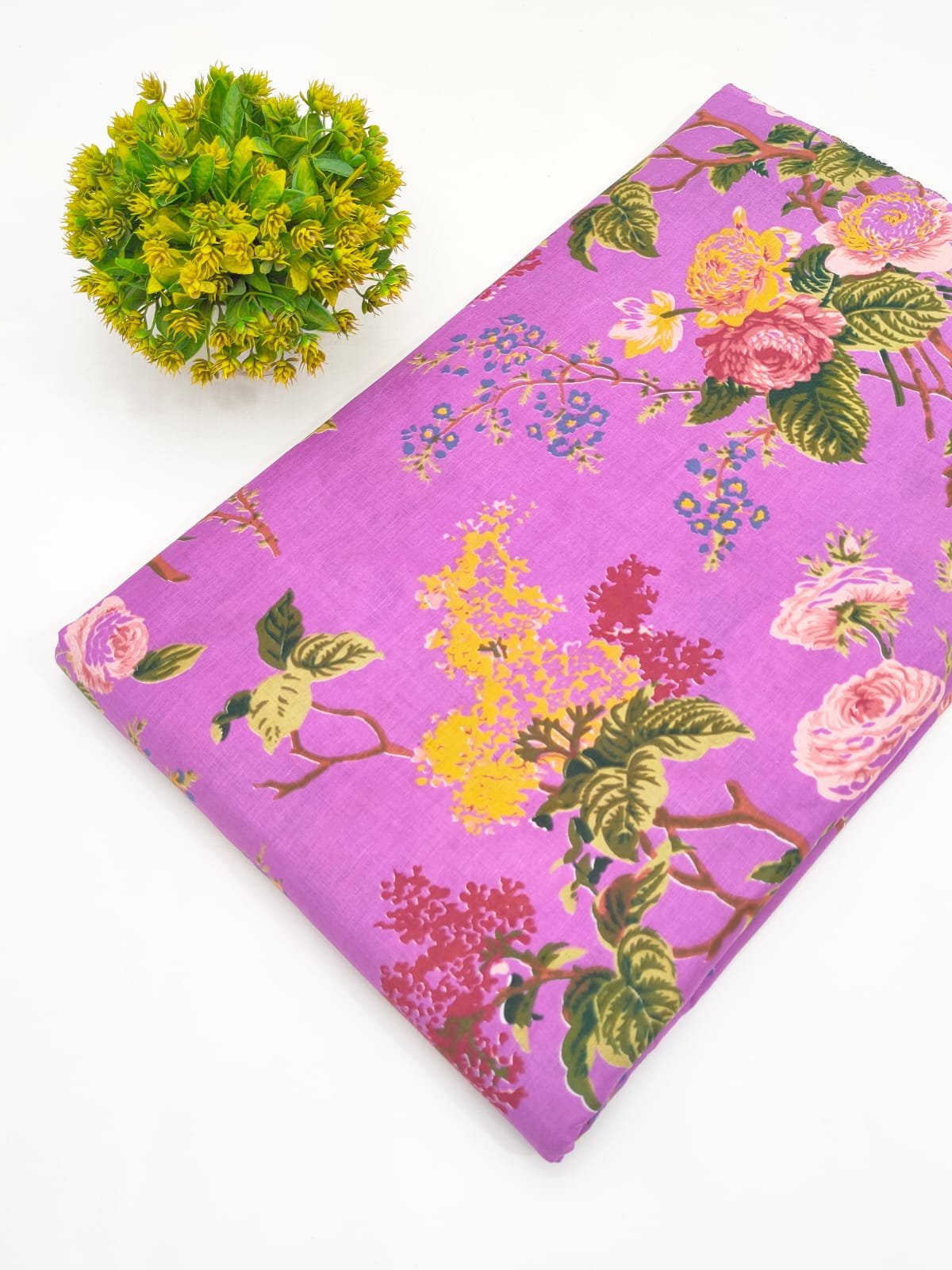 Pink Floral Screen Print Pure Cotton Fabric