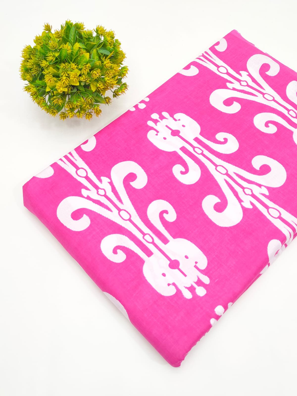 Hot Pink Abstract Floral Screen Print Pure Cotton Fabric