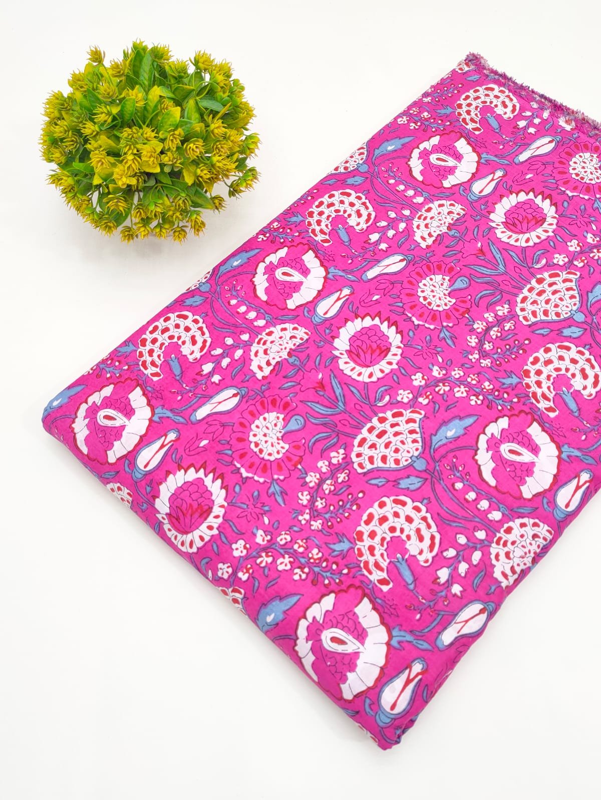 Fuchsia Floral Vine Screen Print Pure Cotton Fabric