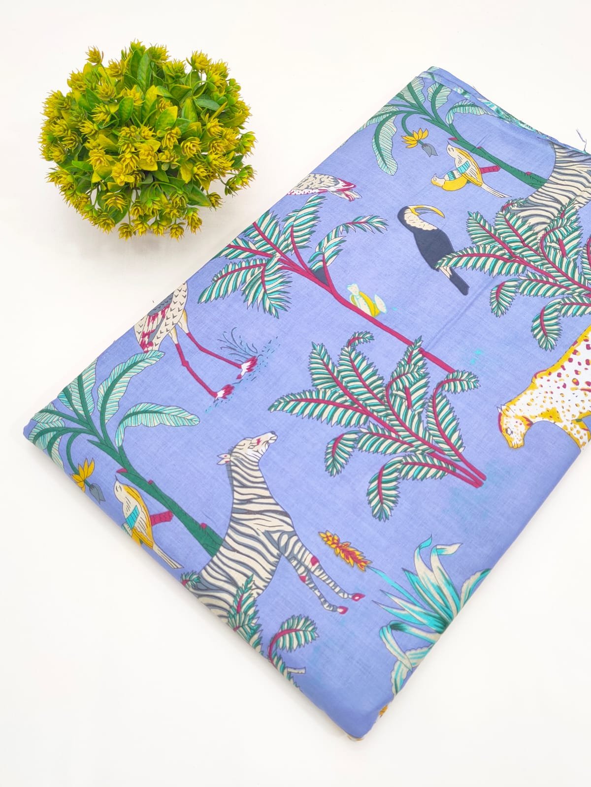 Sky Blue Animal Motif Screen Print Pure Cotton Fabric