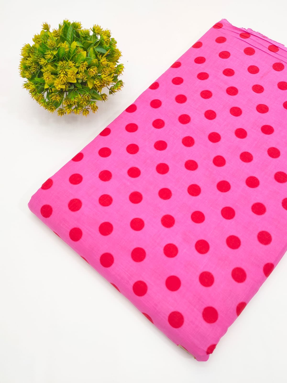 Hot Pink Polka Dot Screen Print Pure Cotton Fabric