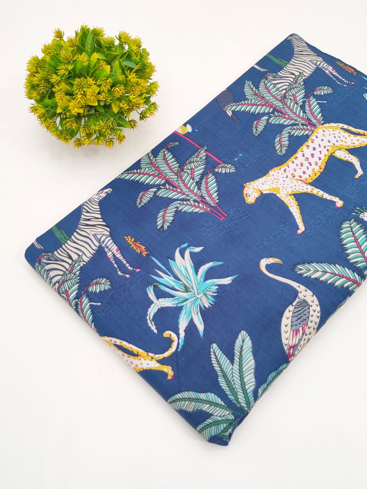 Navy Animal Motif Screen Print Pure Cotton Fabric