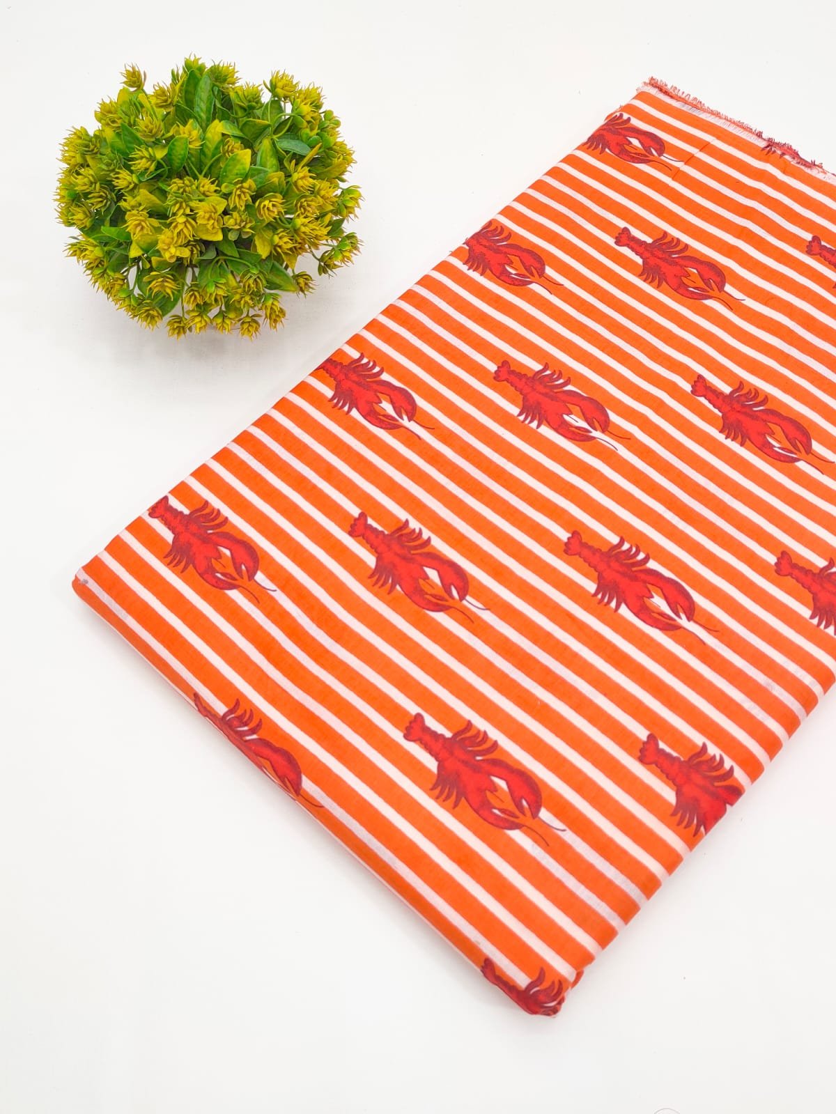 Coral Orange Lobster Print Screen Print Pure Cotton Fabric