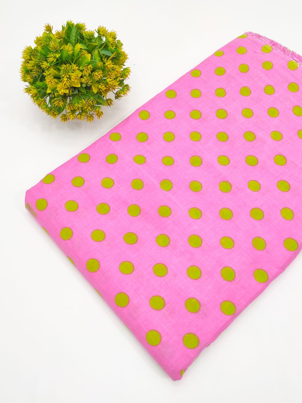 Pink Polka Dot Screen Print Pure Cotton Fabric