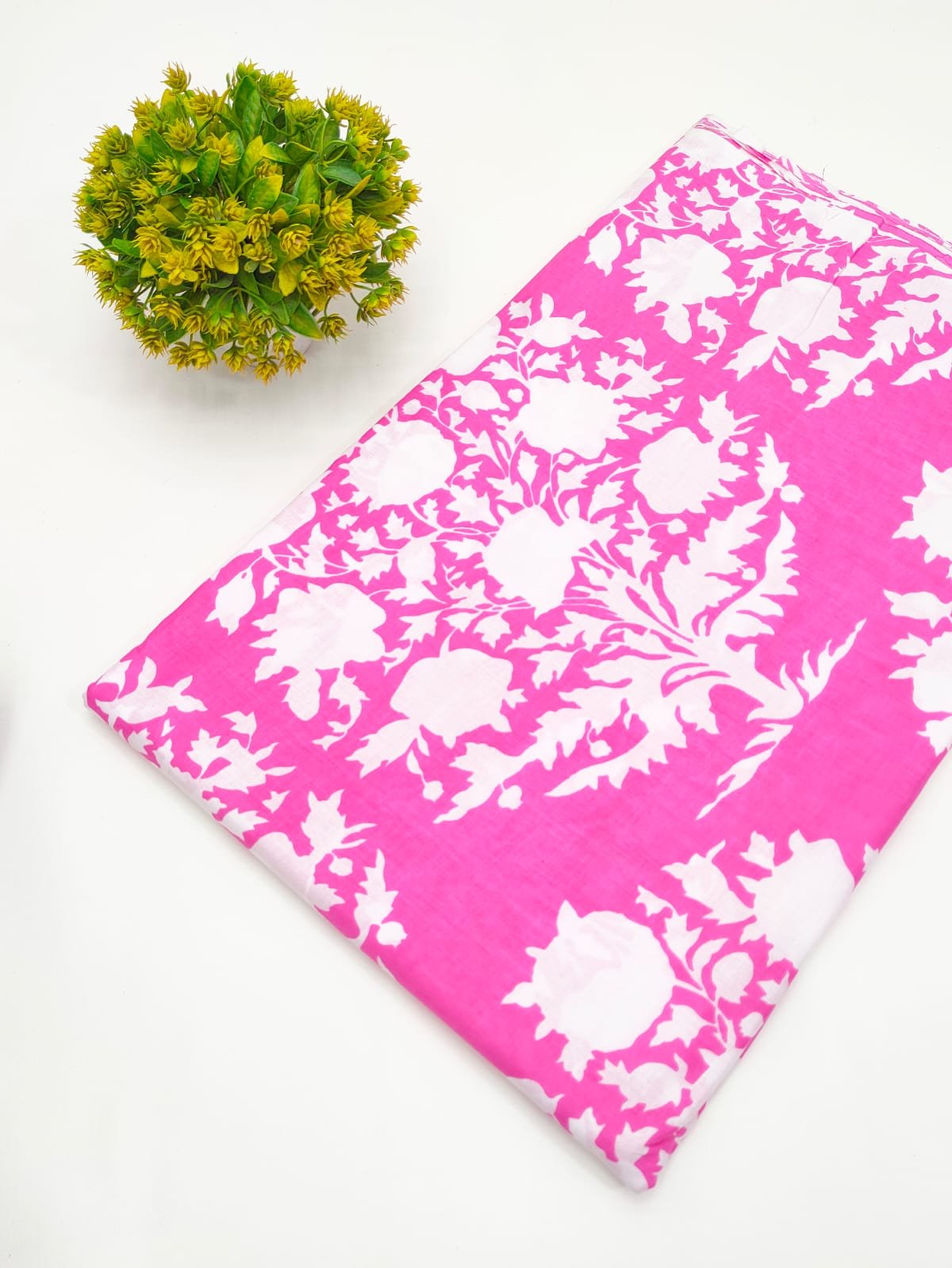 Bright Pink Floral Screen Print Pure Cotton Fabric