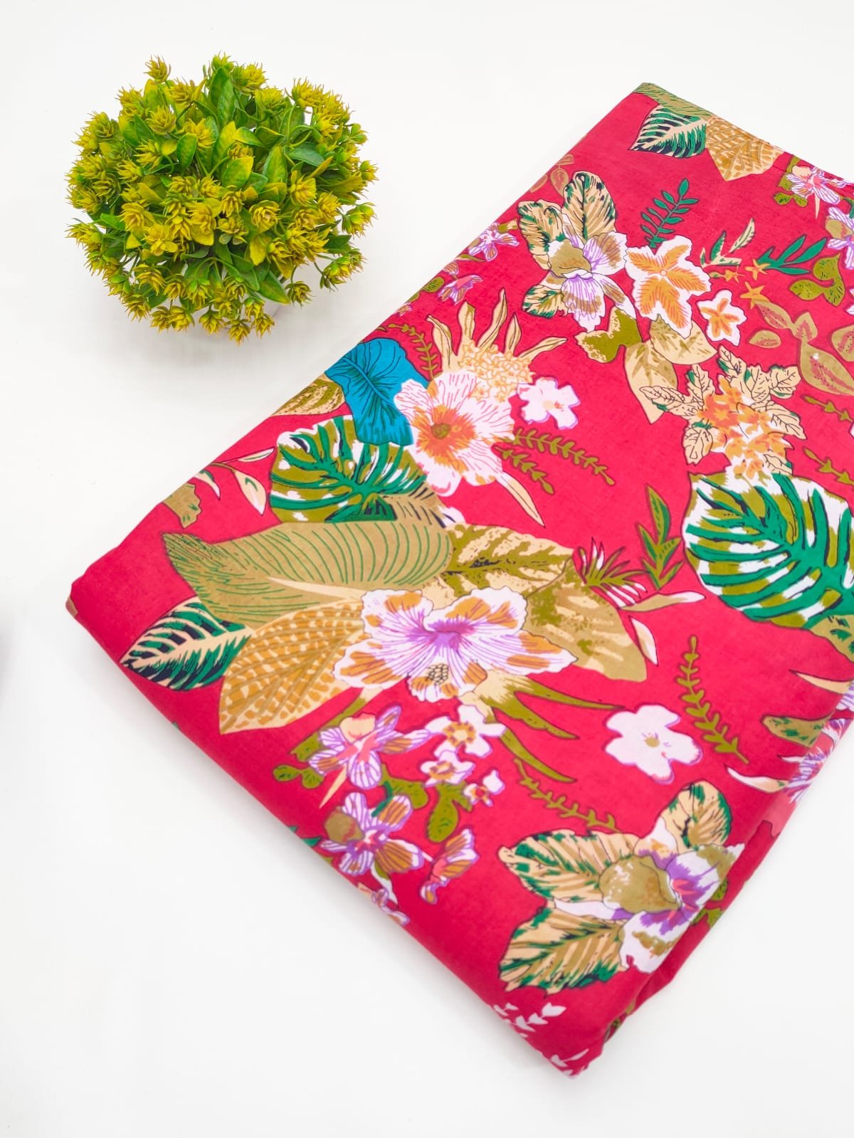 Coral Floral Screen Print Pure Cotton Fabric