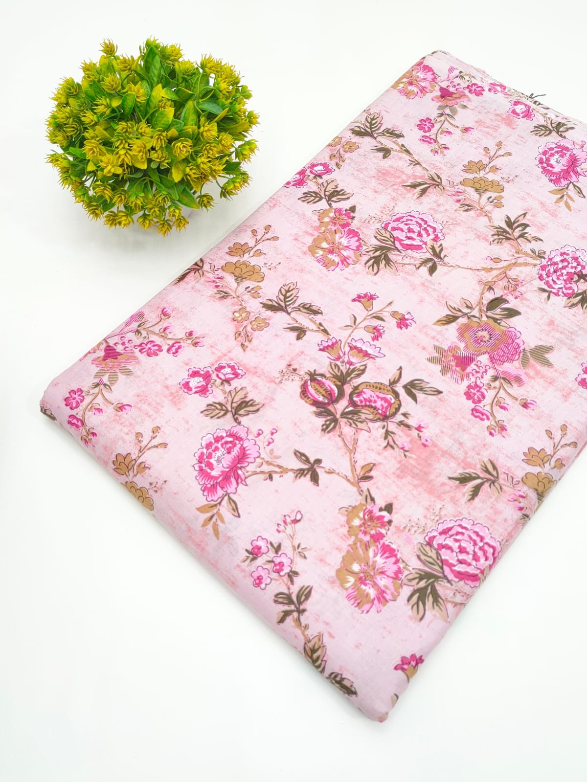 Light Pink Floral Print Screen Print Pure Cotton Fabric