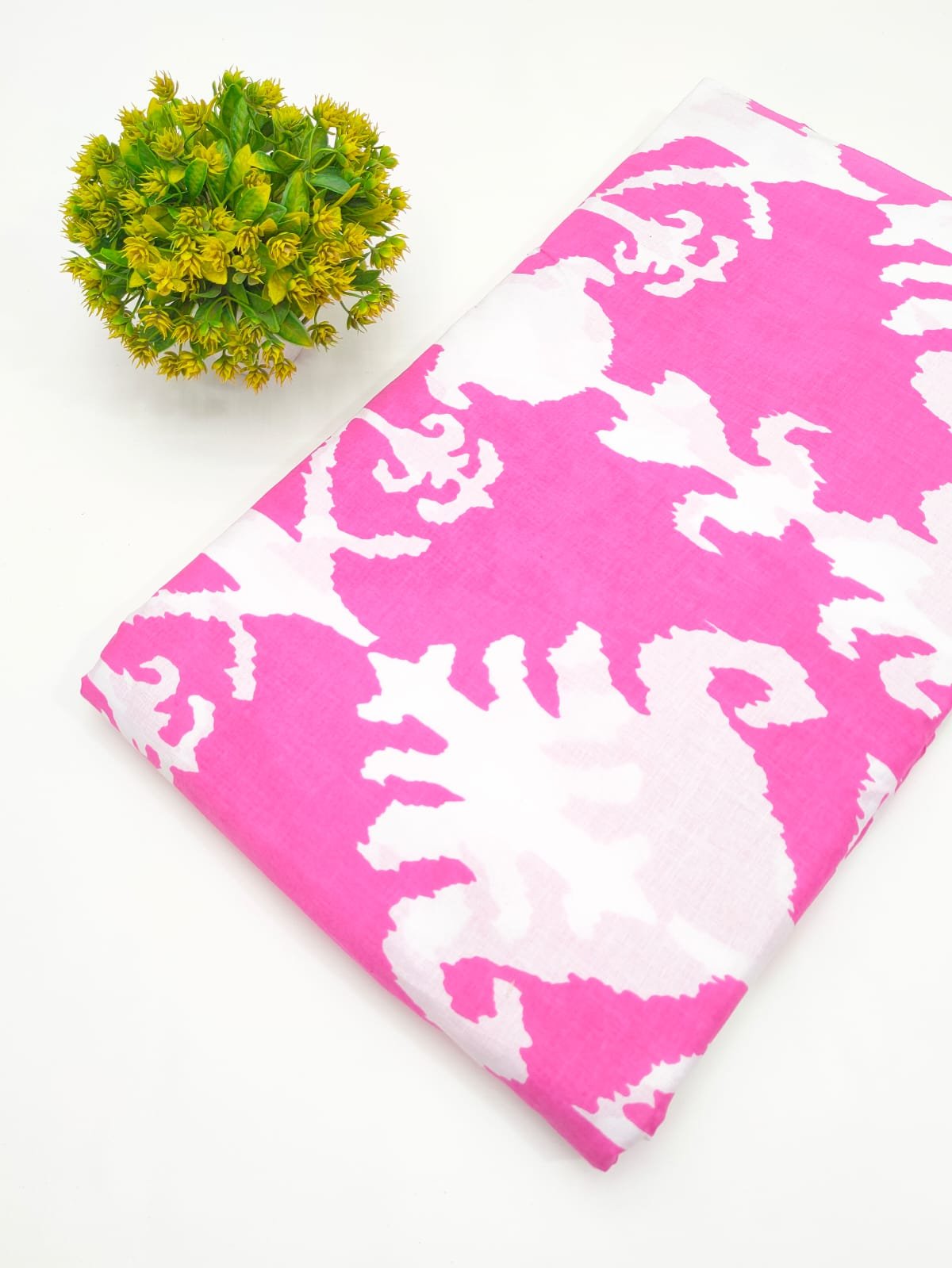 Pink Abstract Floral Screen Print Pure Cotton Fabric