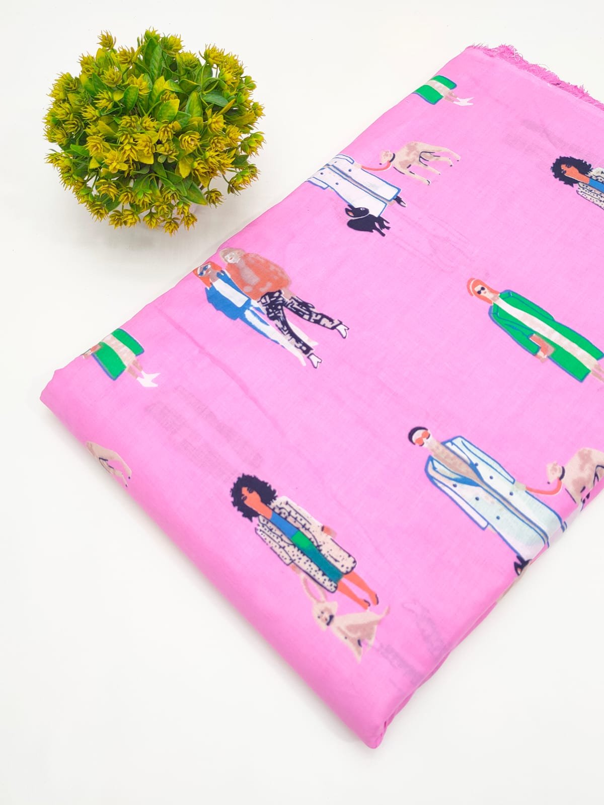 Pink People Motif Screen Print Pure Cotton Fabric