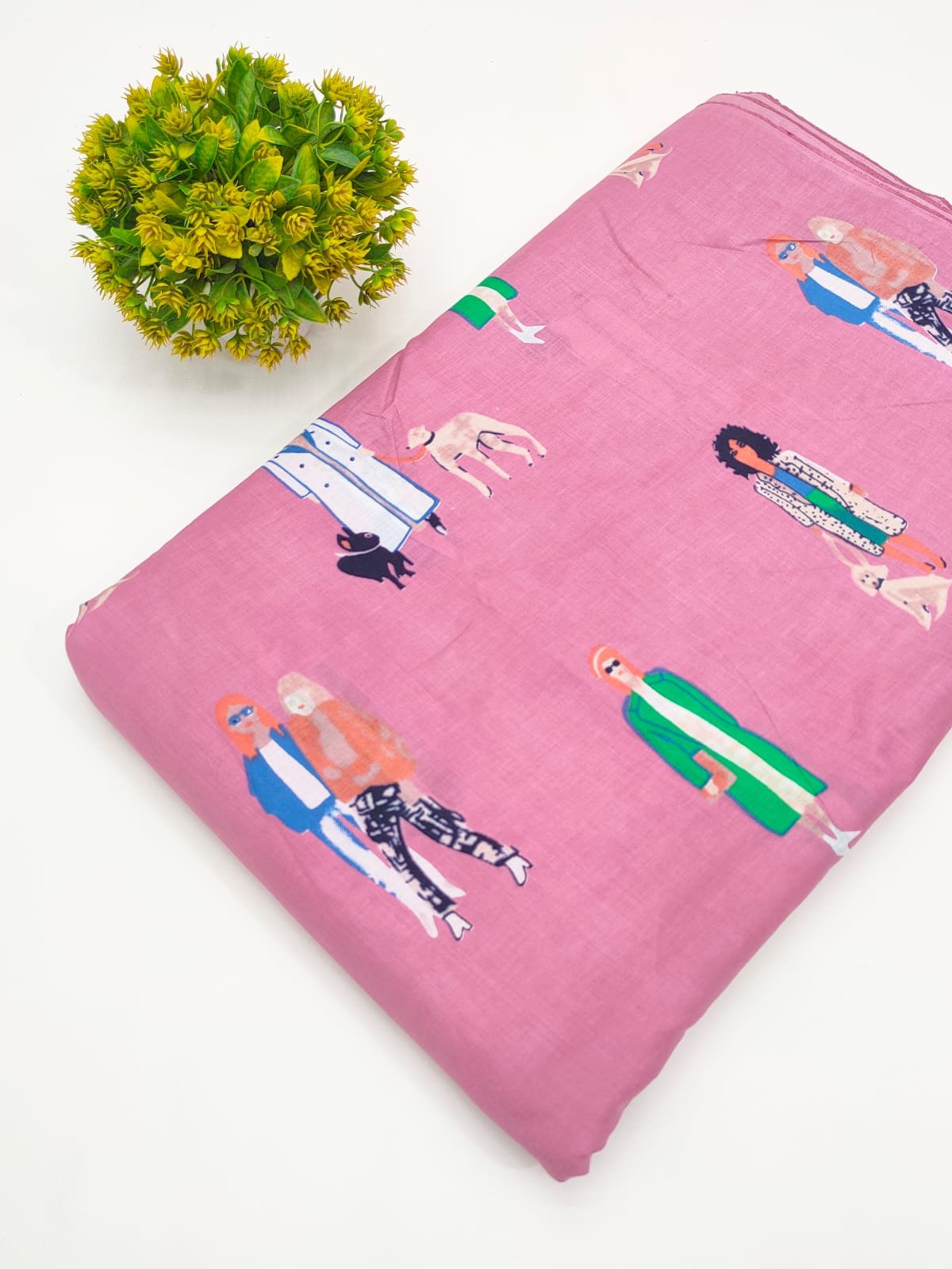 Pink Fashion Illustration Screen Print Pure Cotton Fabric