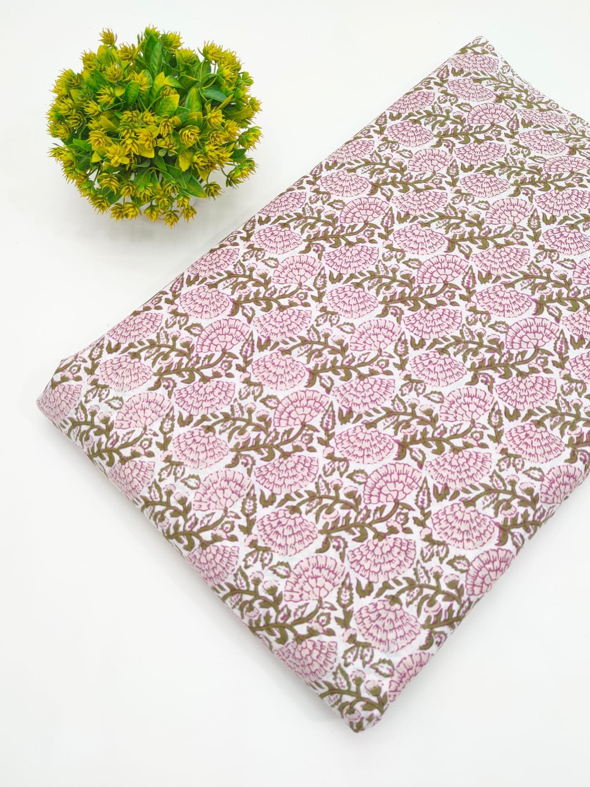 Pink Floral Screen Print Pure Cotton Fabric