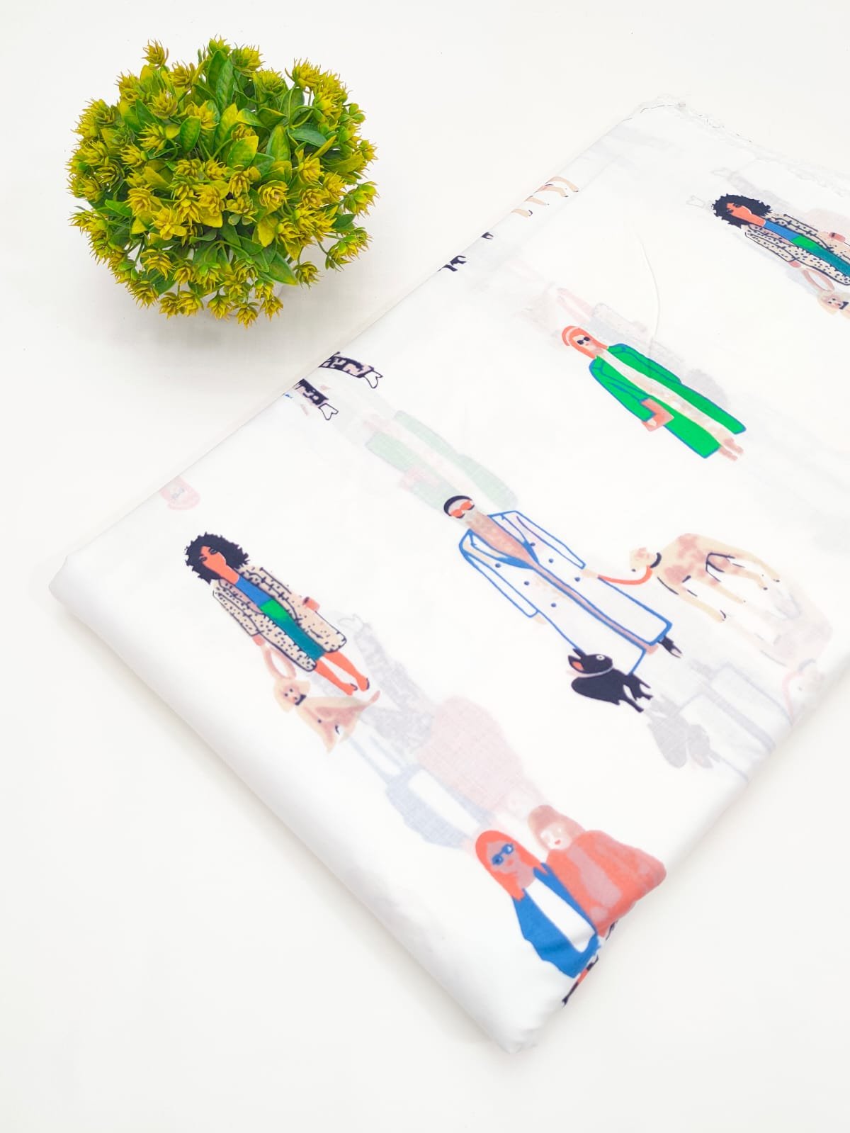White Character Print Screen Print Pure Cotton Fabric