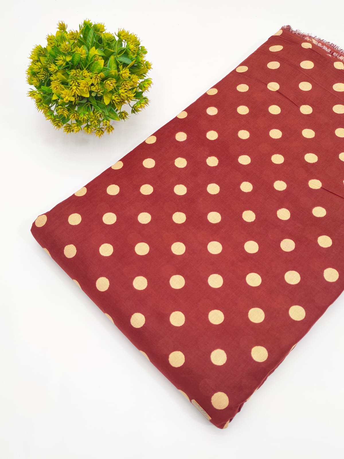 Maroon Polka Dot Screen Print Pure Cotton Fabric