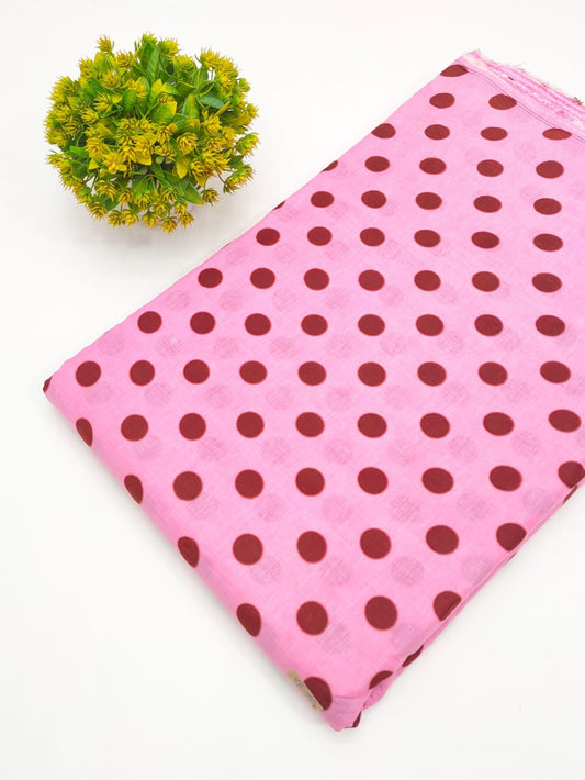 Pink Polka Dot Screen Print Pure Cotton Fabric