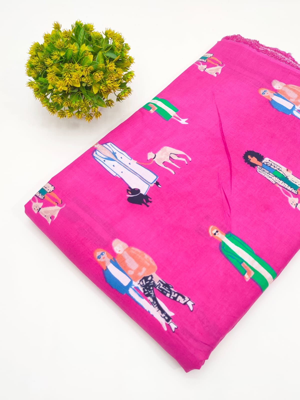 Hot Pink Fashion Motif Screen Print Pure Cotton Fabric