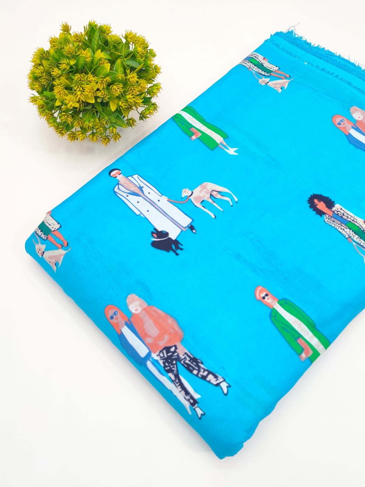 Sky Blue Fashion Motif Screen Print Pure Cotton Fabric