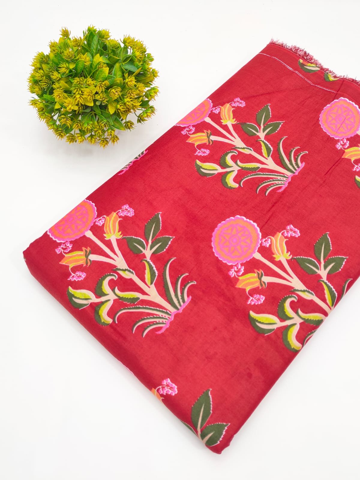 Crimson Floral Screen Print Pure Cotton Fabric