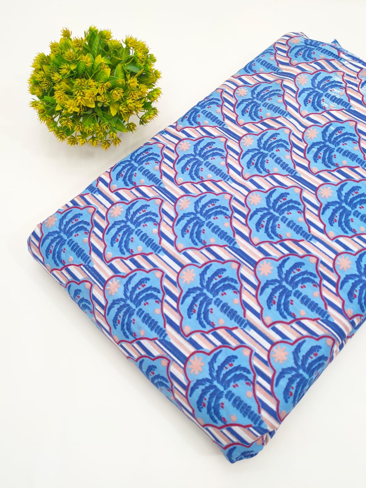 Sky Blue Geometric Screen Print Pure Cotton Fabric