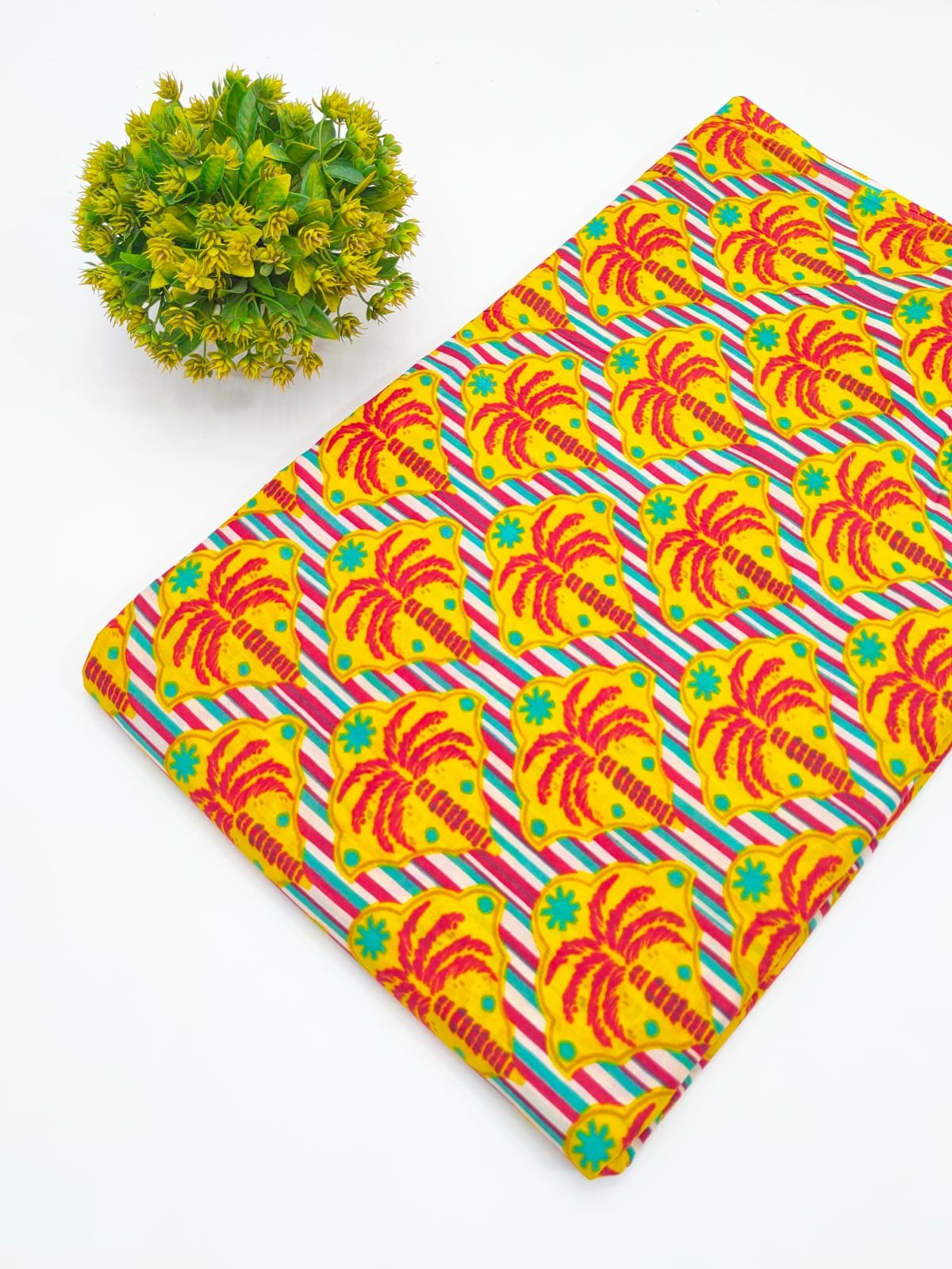 Bright Yellow Floral Screen Print Pure Cotton Fabric