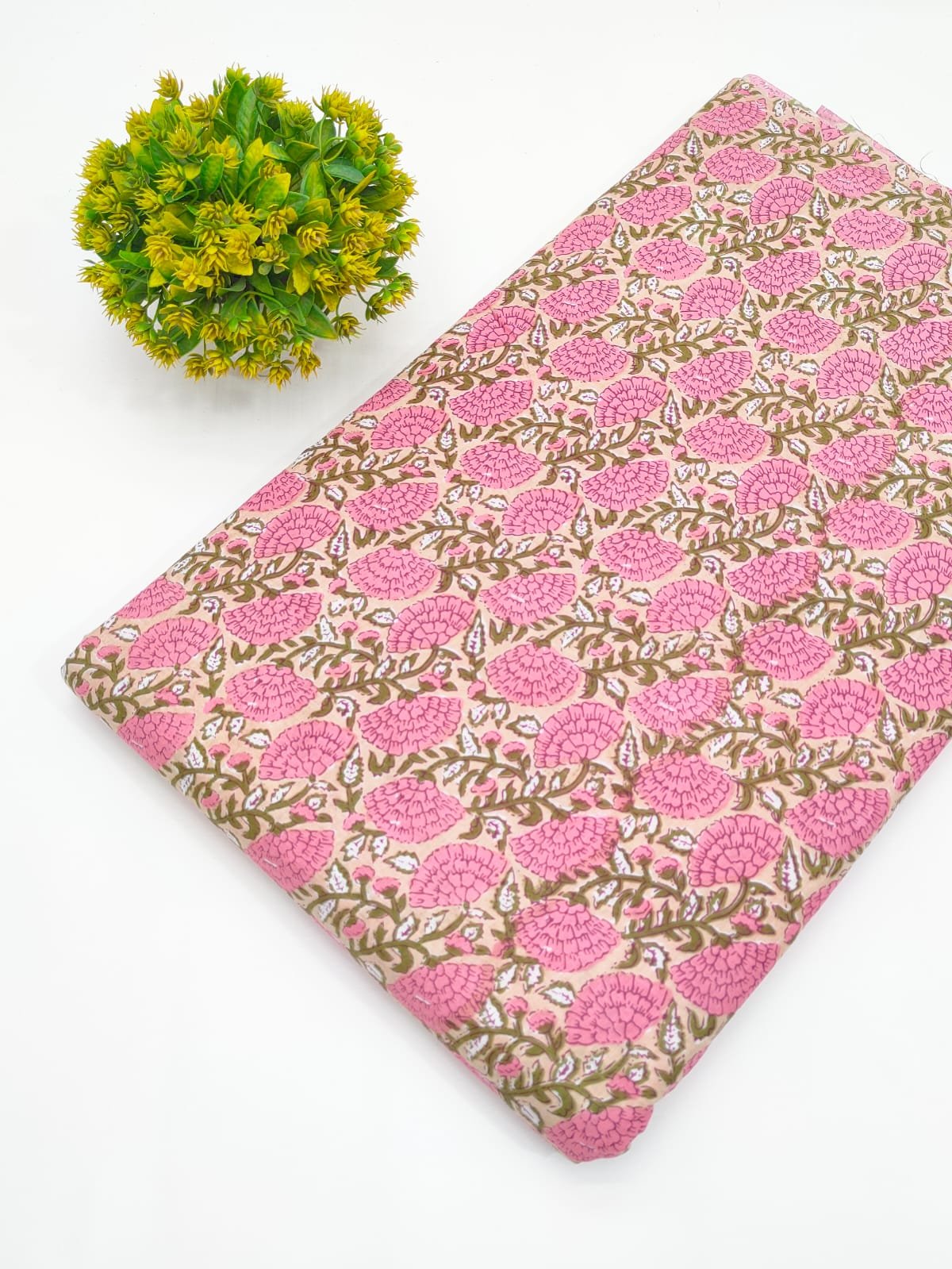 Pink Floral Screen Print Pure Cotton Fabric