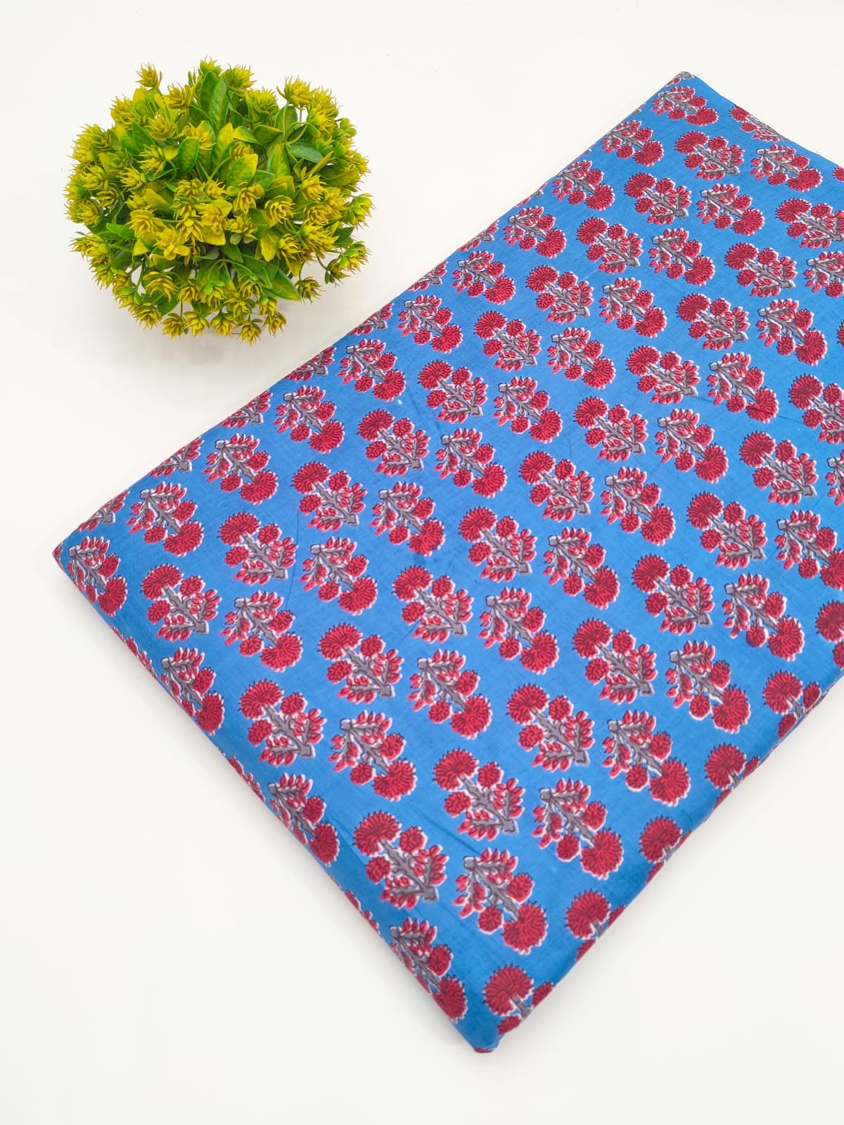 Sky Blue Floral Screen Print Pure Cotton Fabric