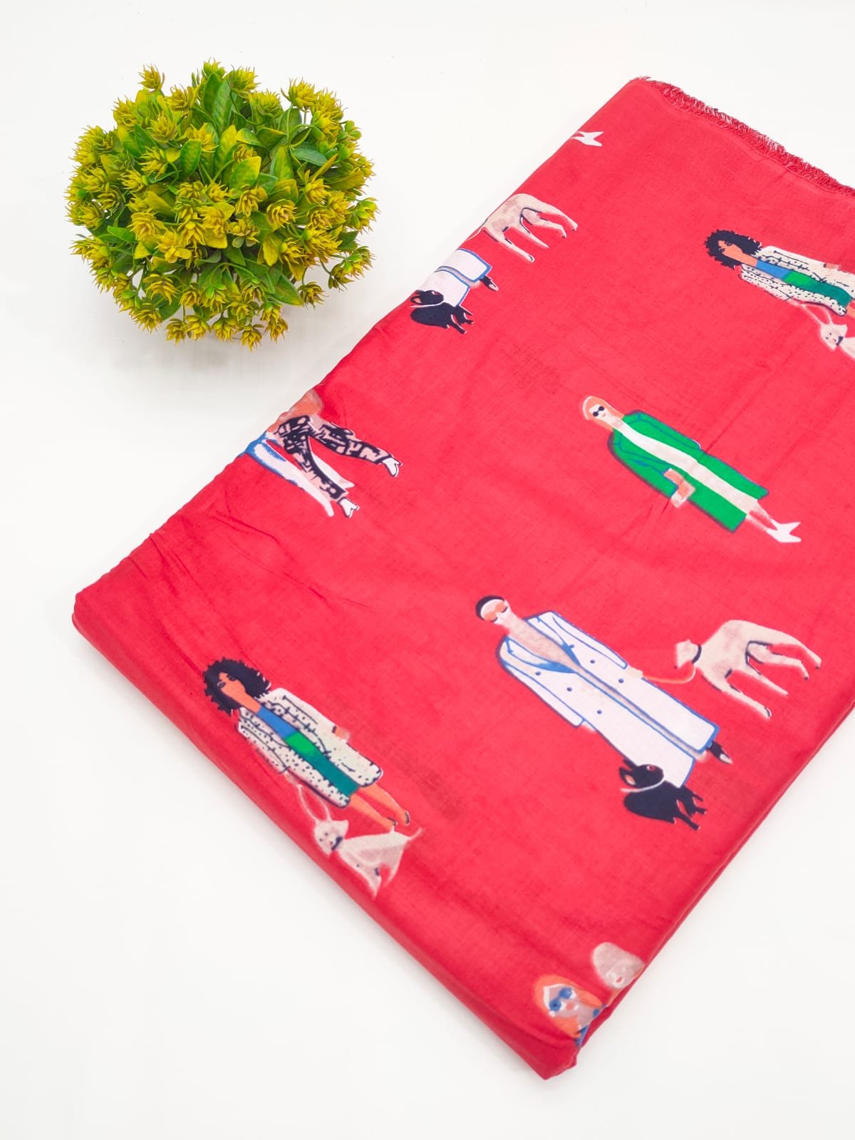 Red Fashion Illustration Screen Print Pure Cotton Fabric