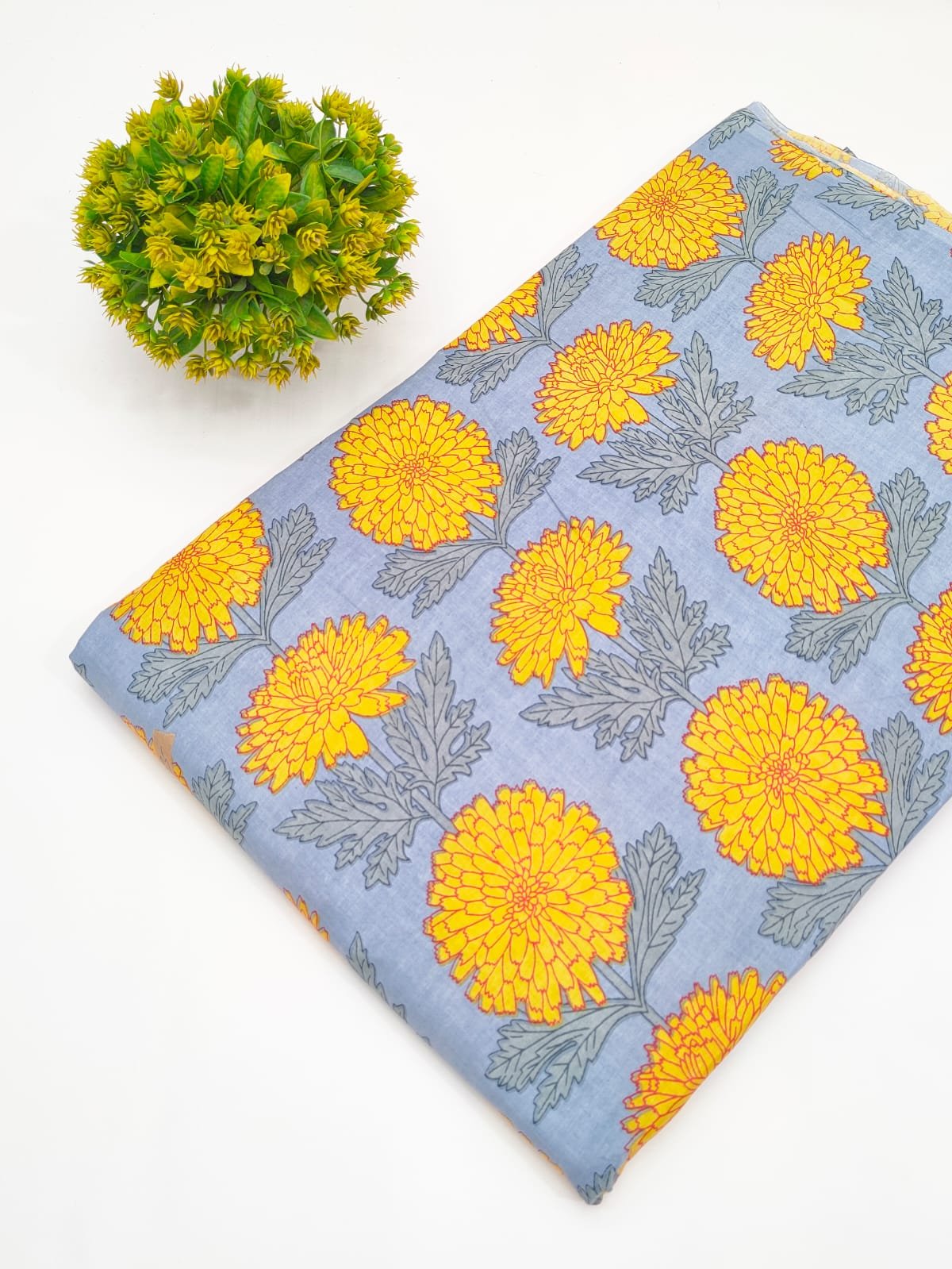 Sky Blue Floral Screen Print Pure Cotton Fabric