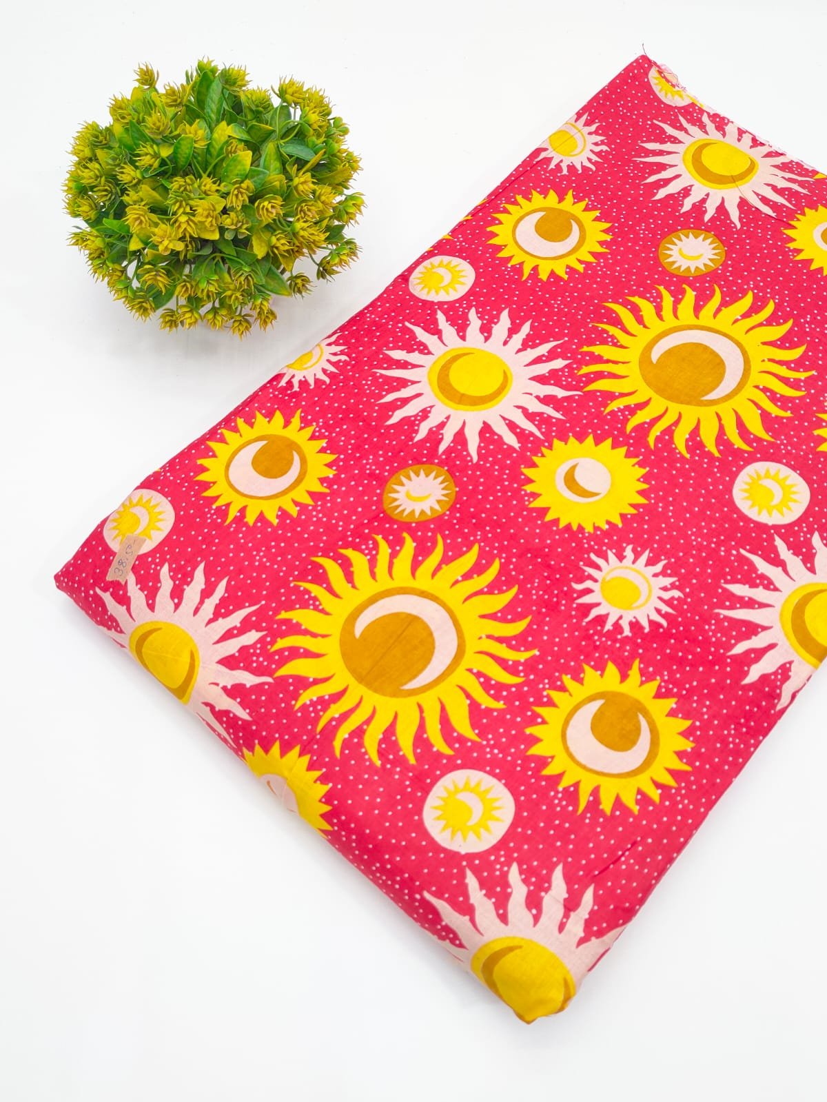 Pink Sun Motif Screen Print Pure Cotton Fabric