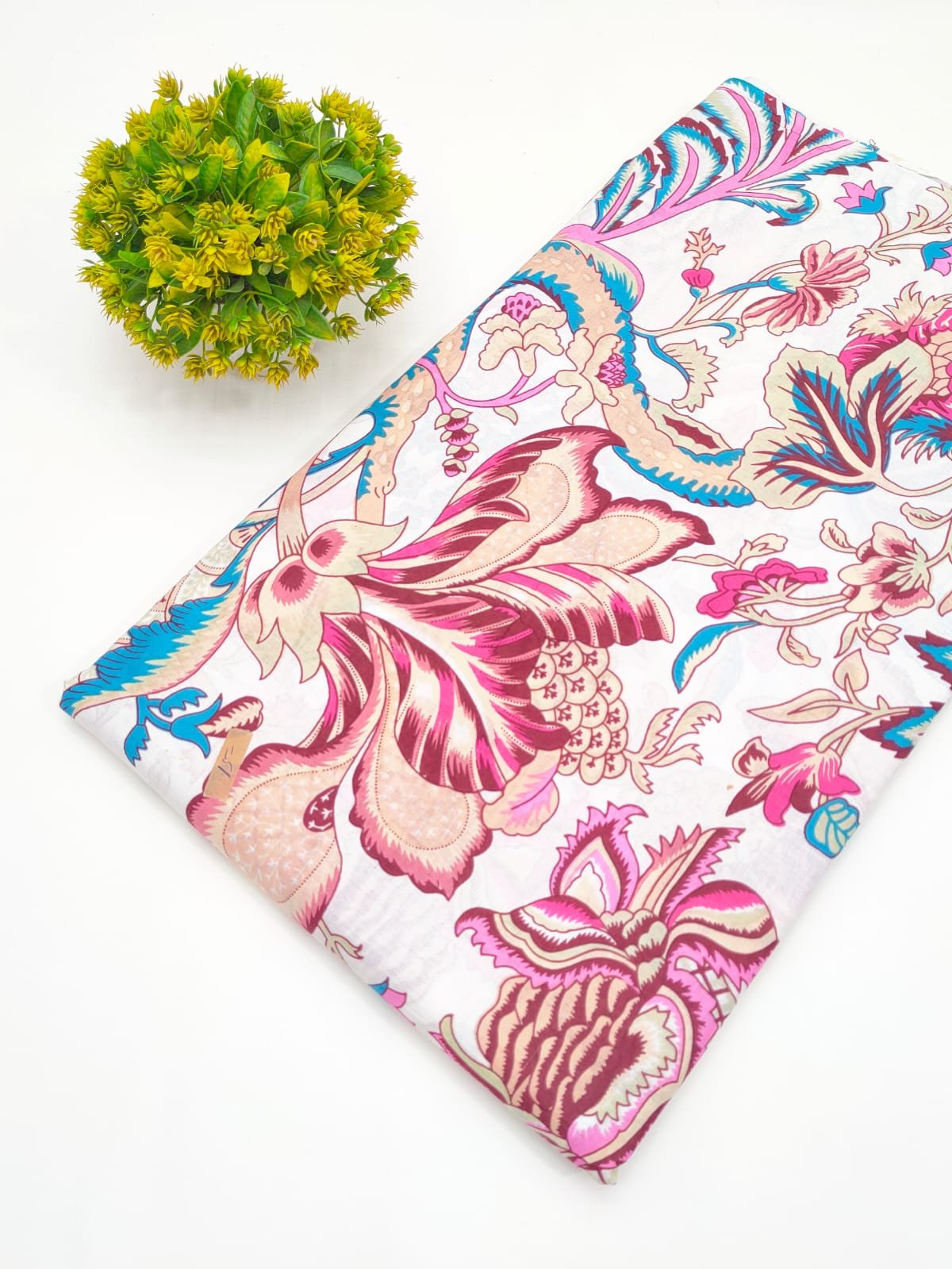 Blush Floral Screen Print Pure Cotton Fabric