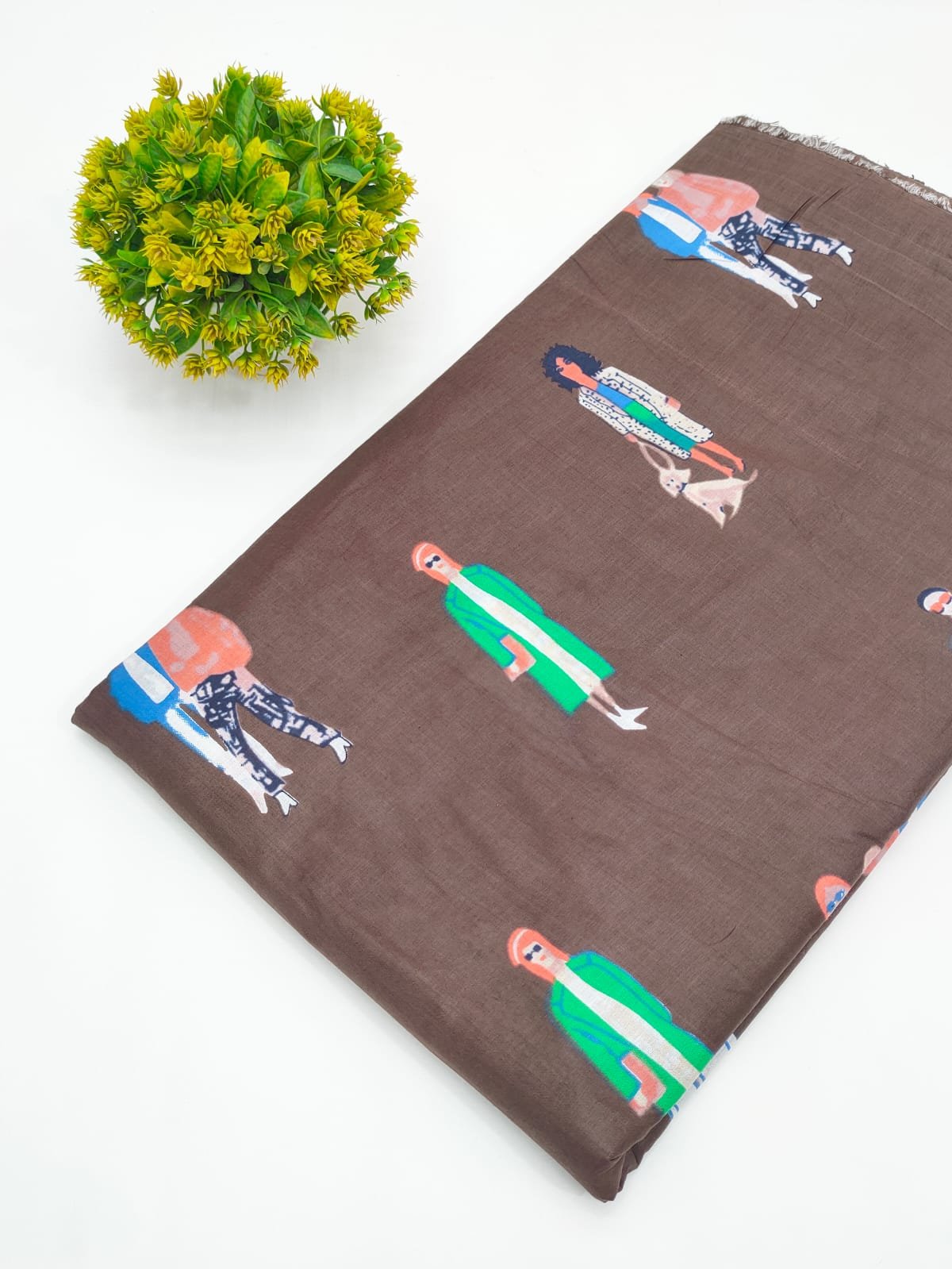 Brown Character Print Screen Print Pure Cotton Fabric