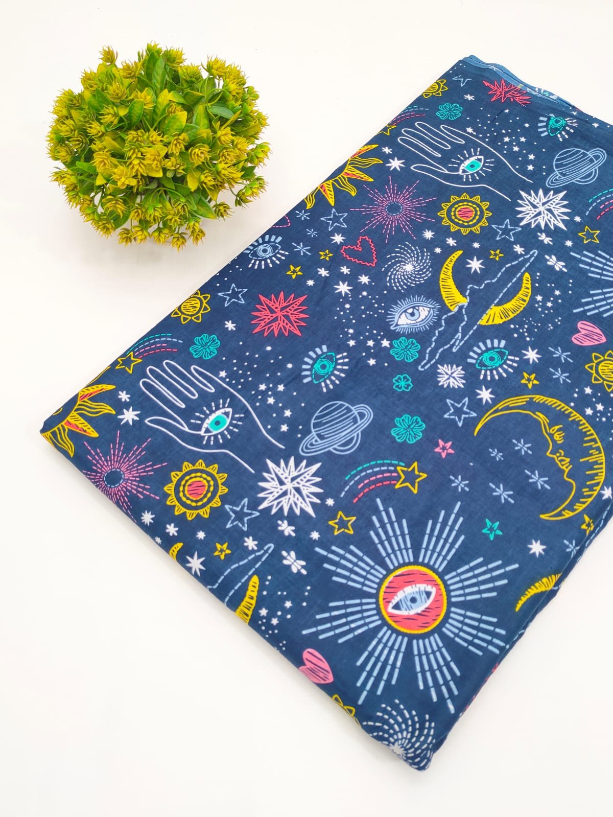 Navy Cosmic Print Screen Print Pure Cotton Fabric