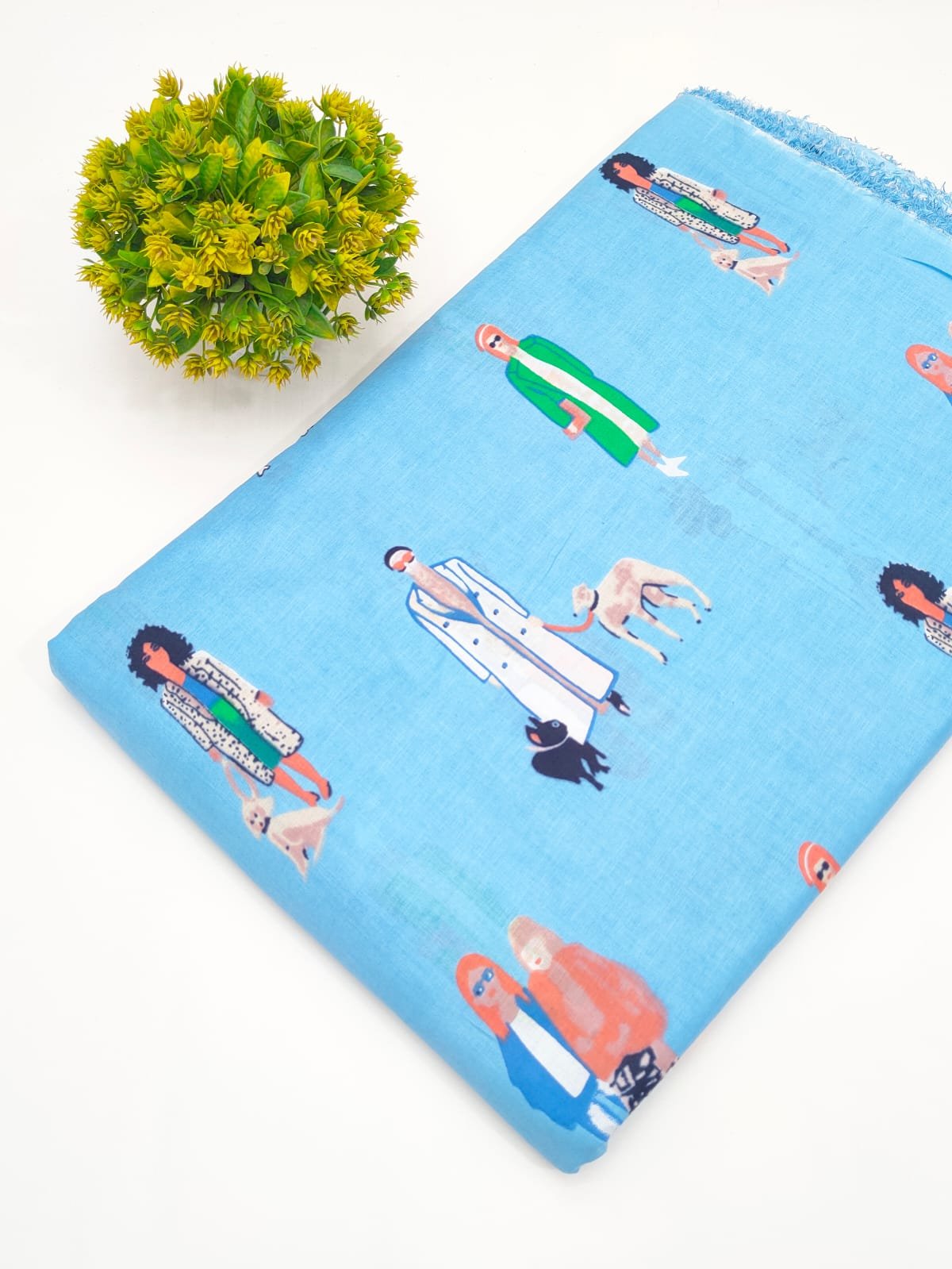 Sky Blue Character Print Screen Print Pure Cotton Fabric