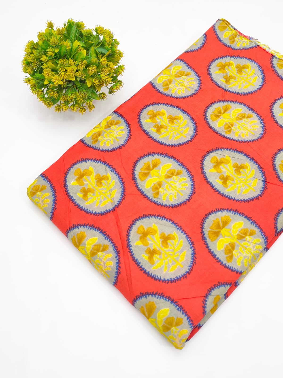 Coral Floral Motif Screen Print Pure Cotton Fabric
