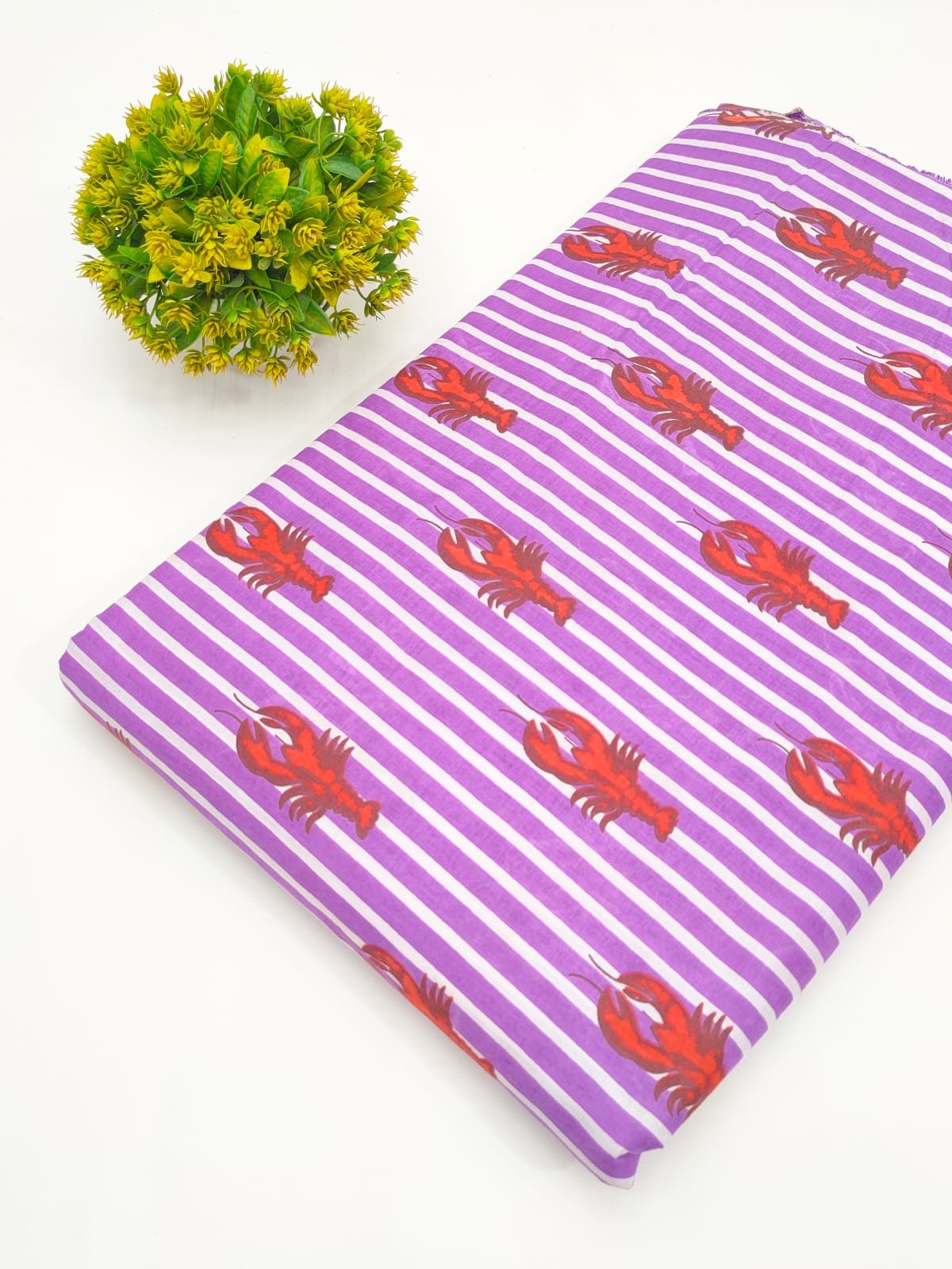 Purple Lobster Stripe Screen Print Pure Cotton Fabric