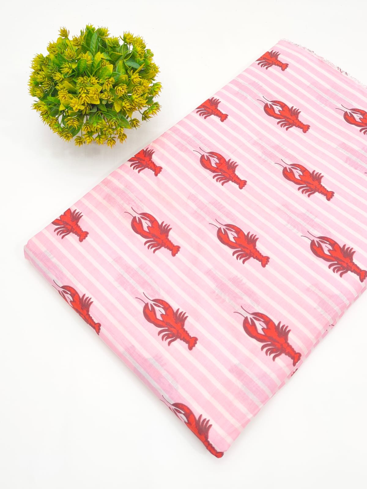Light Pink Lobster Print Screen Print Pure Cotton Fabric