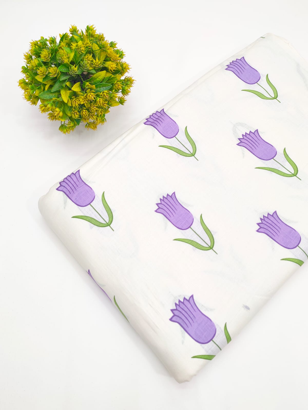 Lavender tulip floral motif screen print cotton fabric India