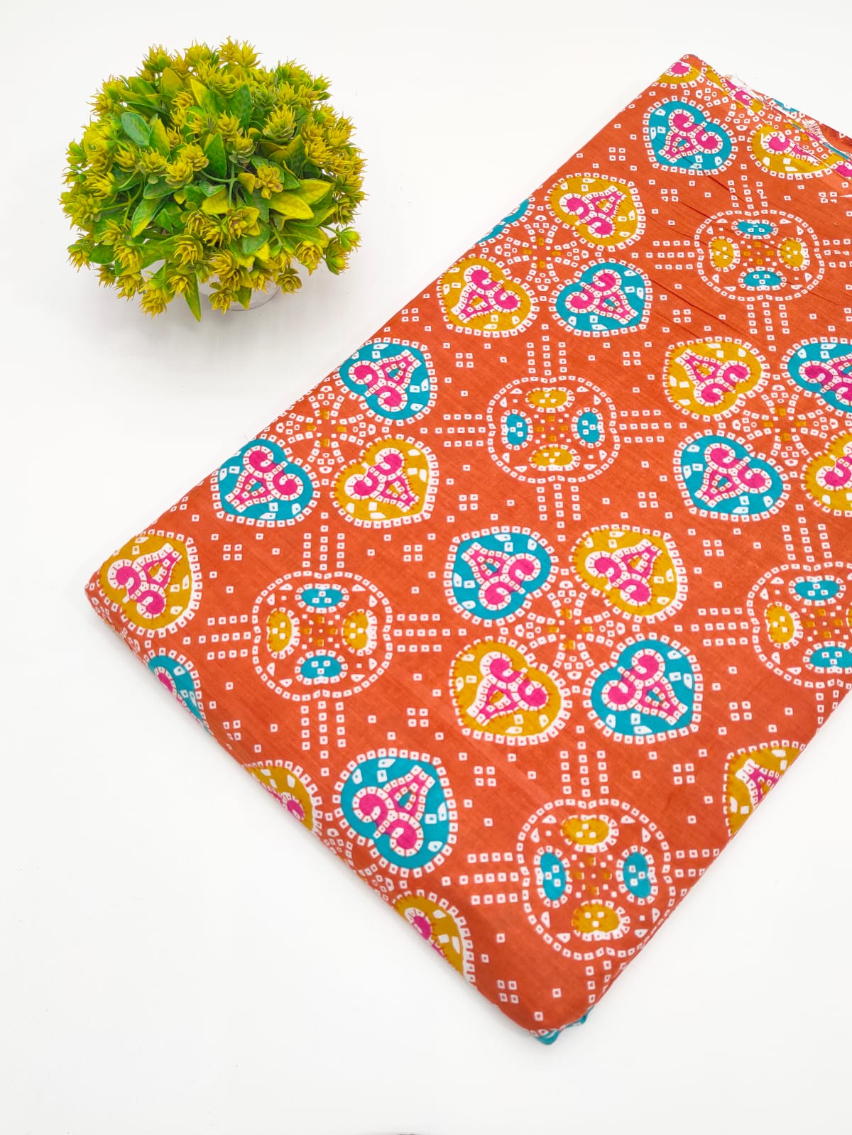 Rust Orange Bandhani Print Screen Print Pure Cotton Fabric - JBRGFD183