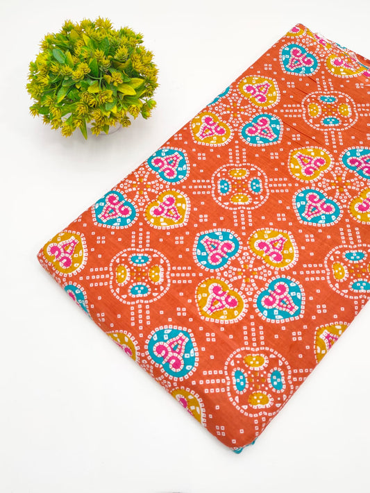 Rust Orange Bandhani Print Screen Print Pure Cotton Fabric - JBRGFD183