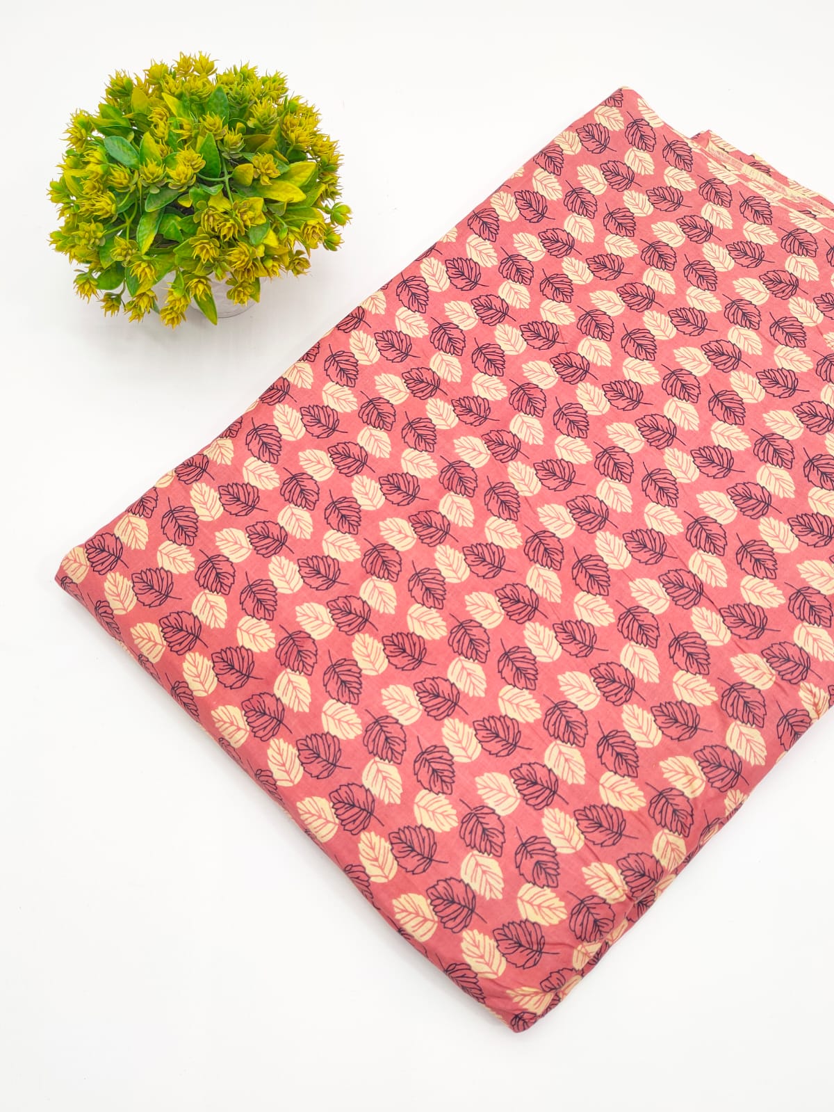 Rust Orange Botanical Leaf Screen Print Pure Cotton Fabric - JBRGFD177