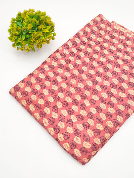 Rust Orange Botanical Leaf Screen Print Pure Cotton Fabric - JBRGFD177
