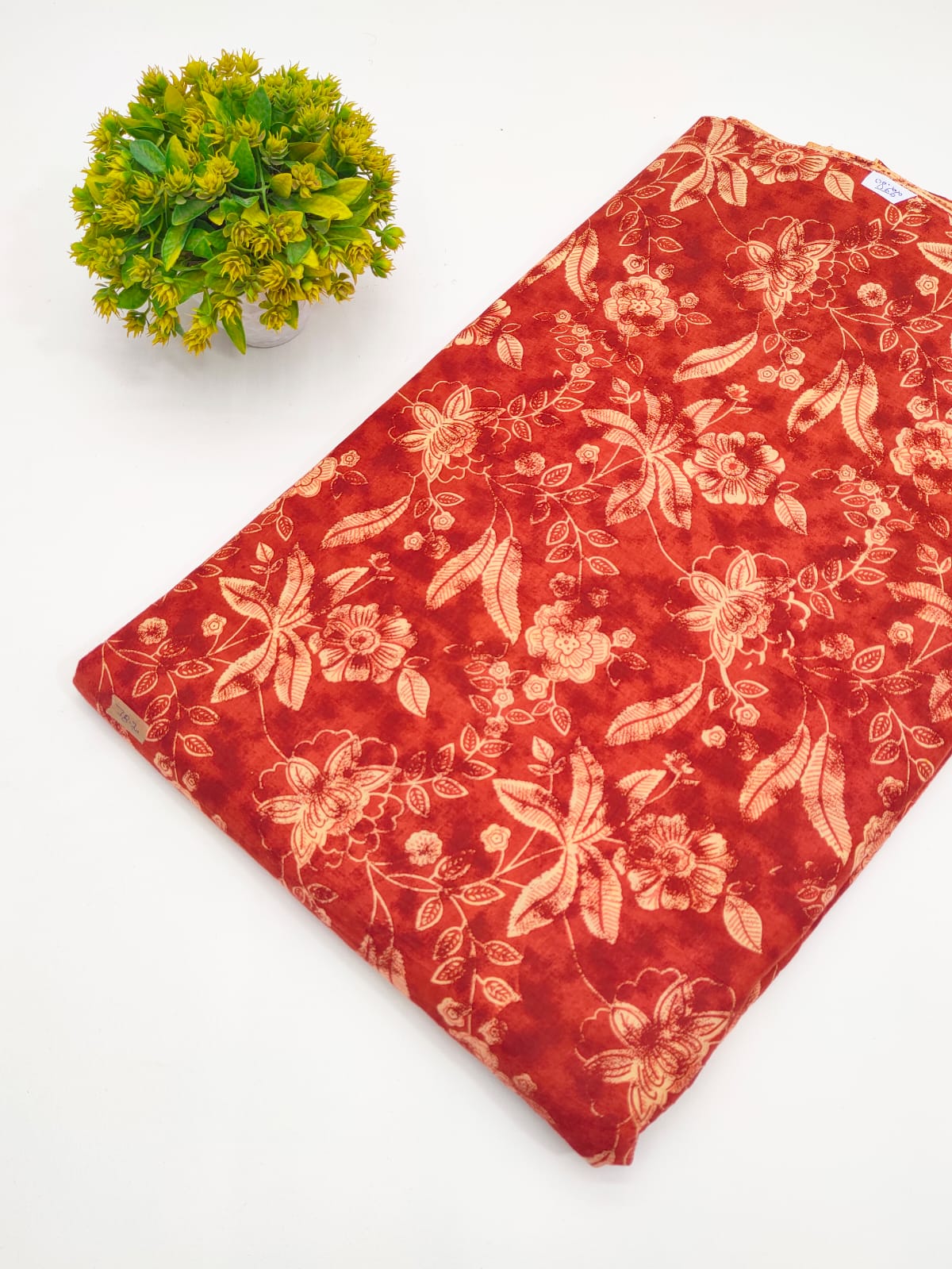 Rust Orange Floral Jaal Screen Print Pure Cotton Fabric - JBRGFD130