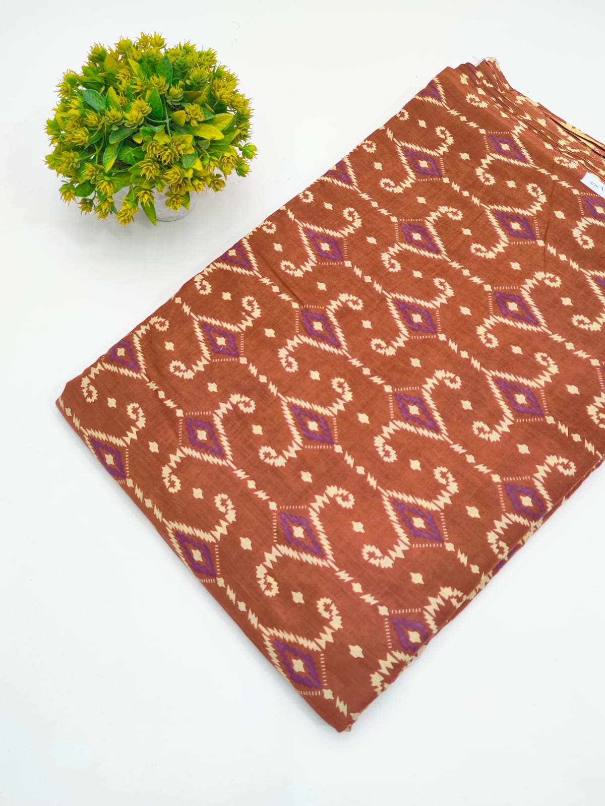 Rust Orange Geometric Ikat Screen Print Pure Cotton Fabric - JBRGFD126