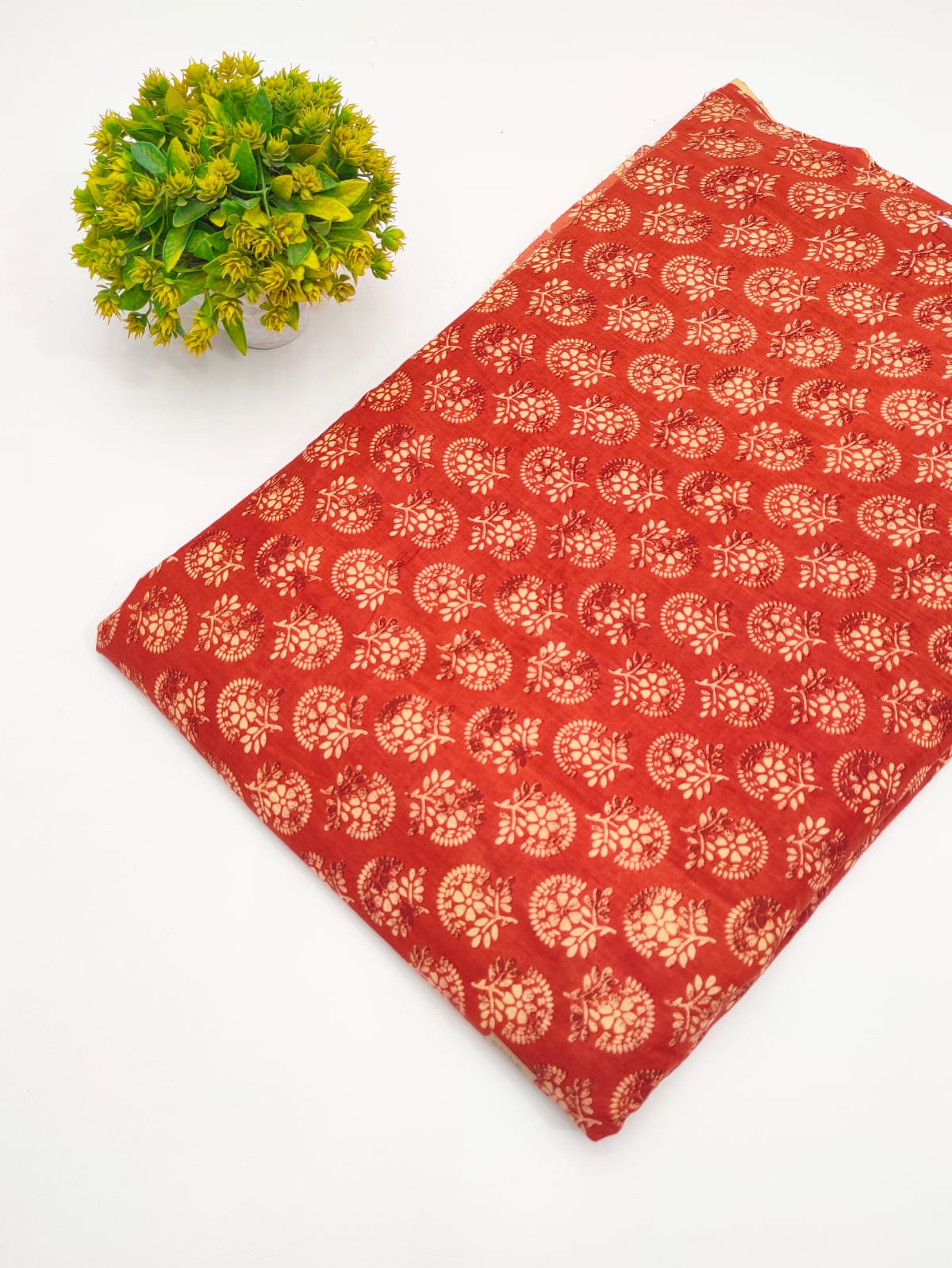 Rust Orange Paisley Booti Screen Print Pure Cotton Fabric - JBRGFD131