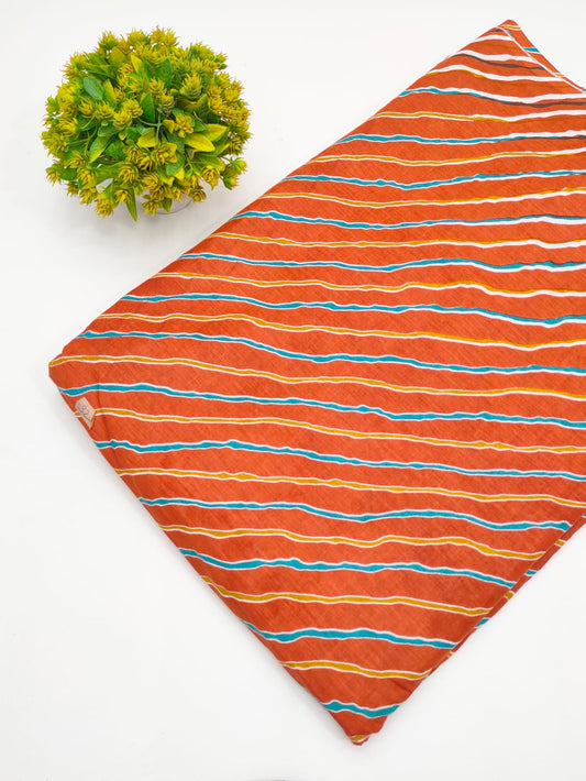 Rust Orange Wavy Stripe Screen Print Pure Cotton Fabric - JBRGFD185