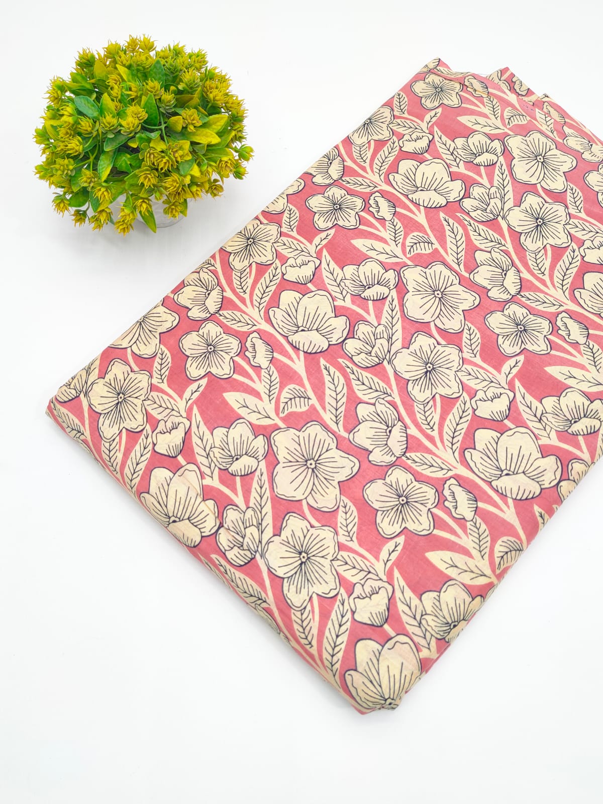 Rust Pink Floral Vine Screen Print Pure Cotton Fabric - JBRGFD173