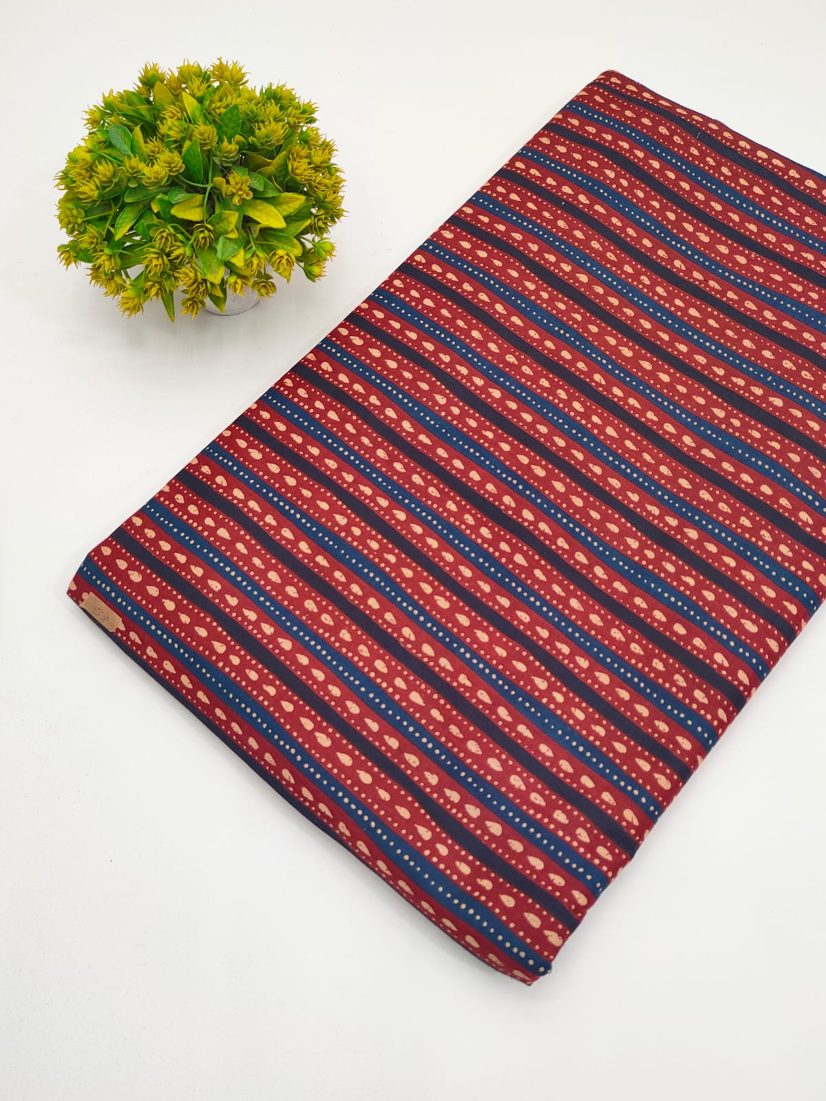 Rust Red Striped Booti Screen Print Pure Cotton Fabric - JBRGFD53
