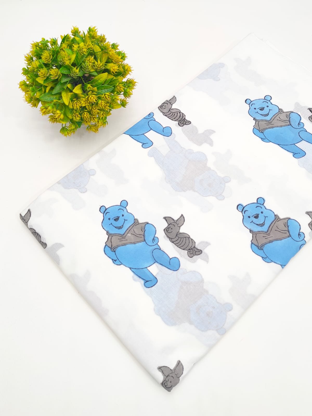 White Cartoon Character Print Sanganeri Block Print Pure Cotton Fabric